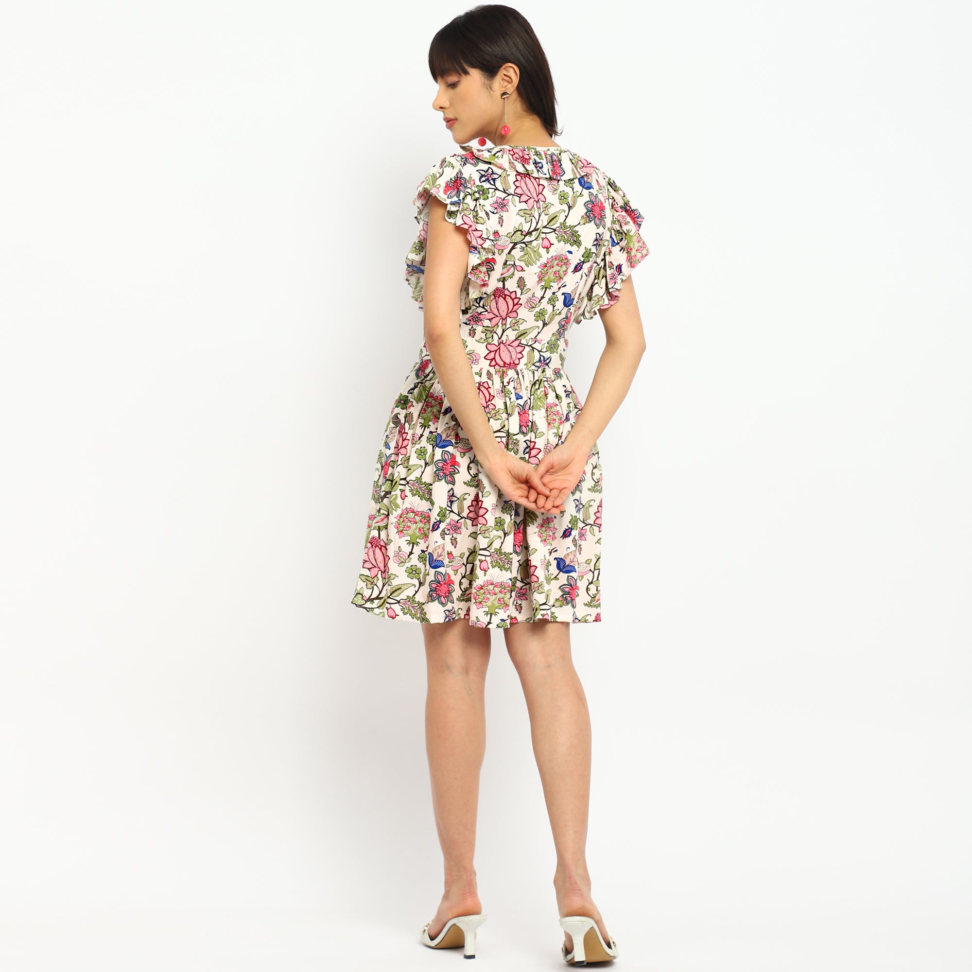 Floral Ruffle Sleeved Mini Dress